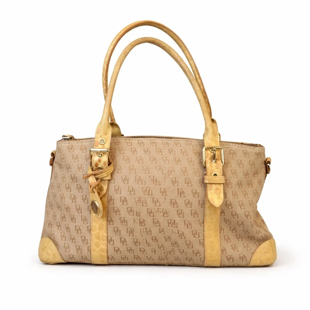 DOONEY & BOURKE Vintage Tan Signature Jacquard Croc Leather Trim Satchel Bag